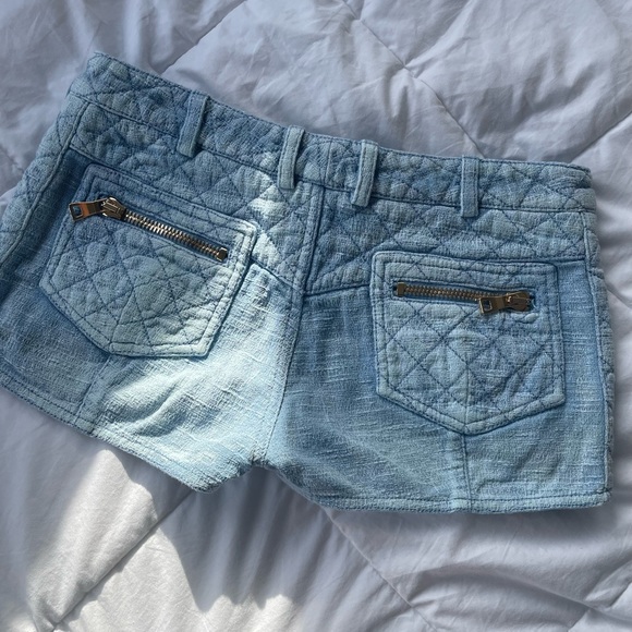 Balmain Micro Mini Shorts Light Wash Denim Quilted Pattern S - Picture 1 of 11